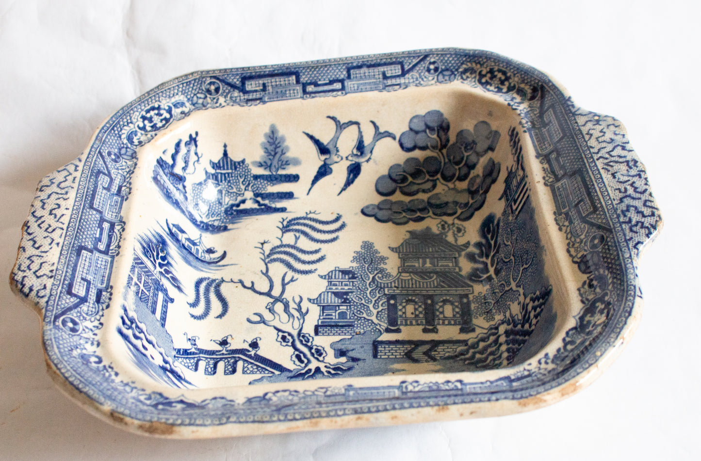 Antique Blue and White Transferware 'Willow' Pattern Tureen Base