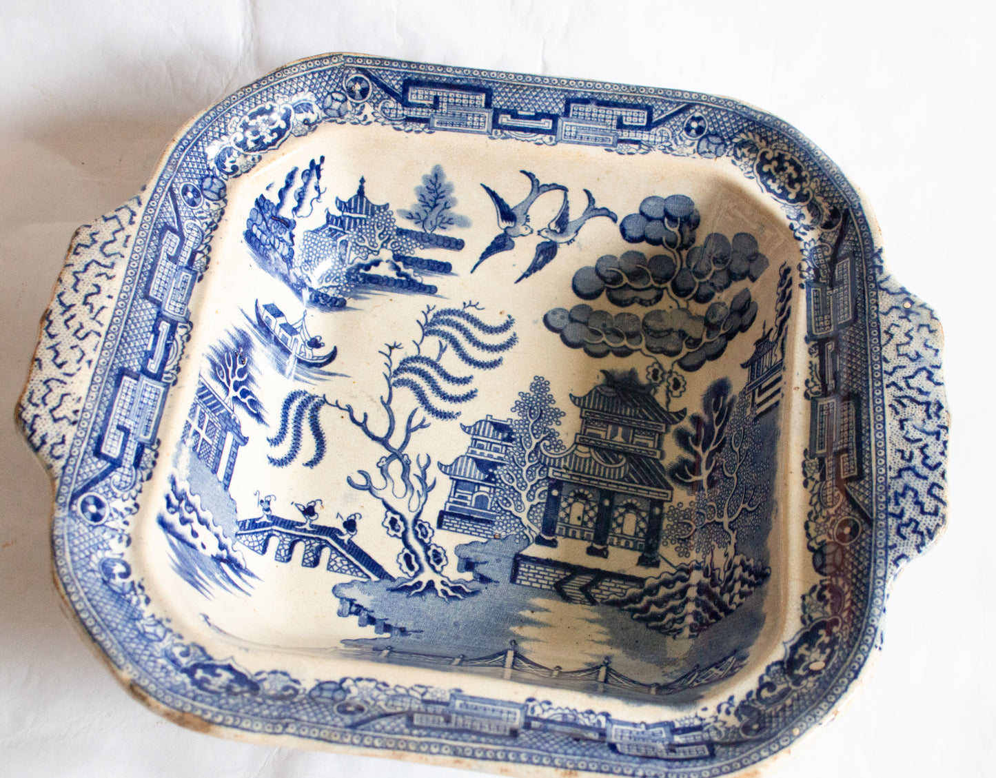 Antique Blue and White Transferware 'Willow' Pattern Tureen Base