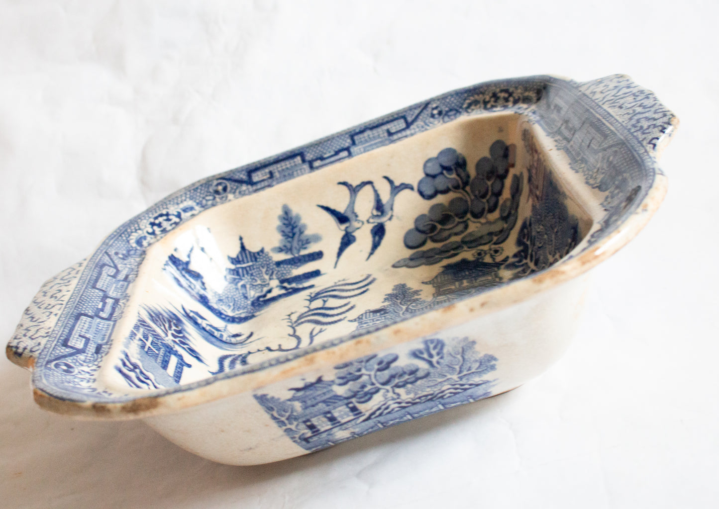 Antique Blue and White Transferware 'Willow' Pattern Tureen Base