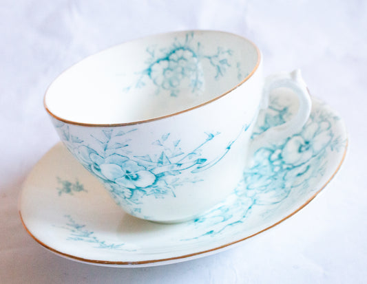 Allertons England 'Pansy' Pattern Blue and White Transferware Tea Cup and Saucer