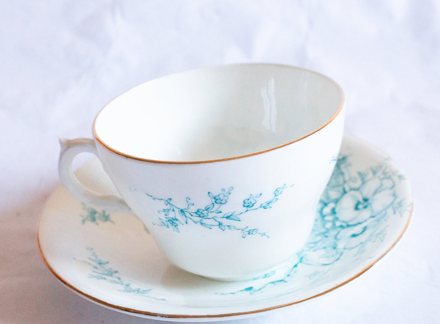 Allertons England 'Pansy' Pattern Blue and White Transferware Tea Cup and Saucer