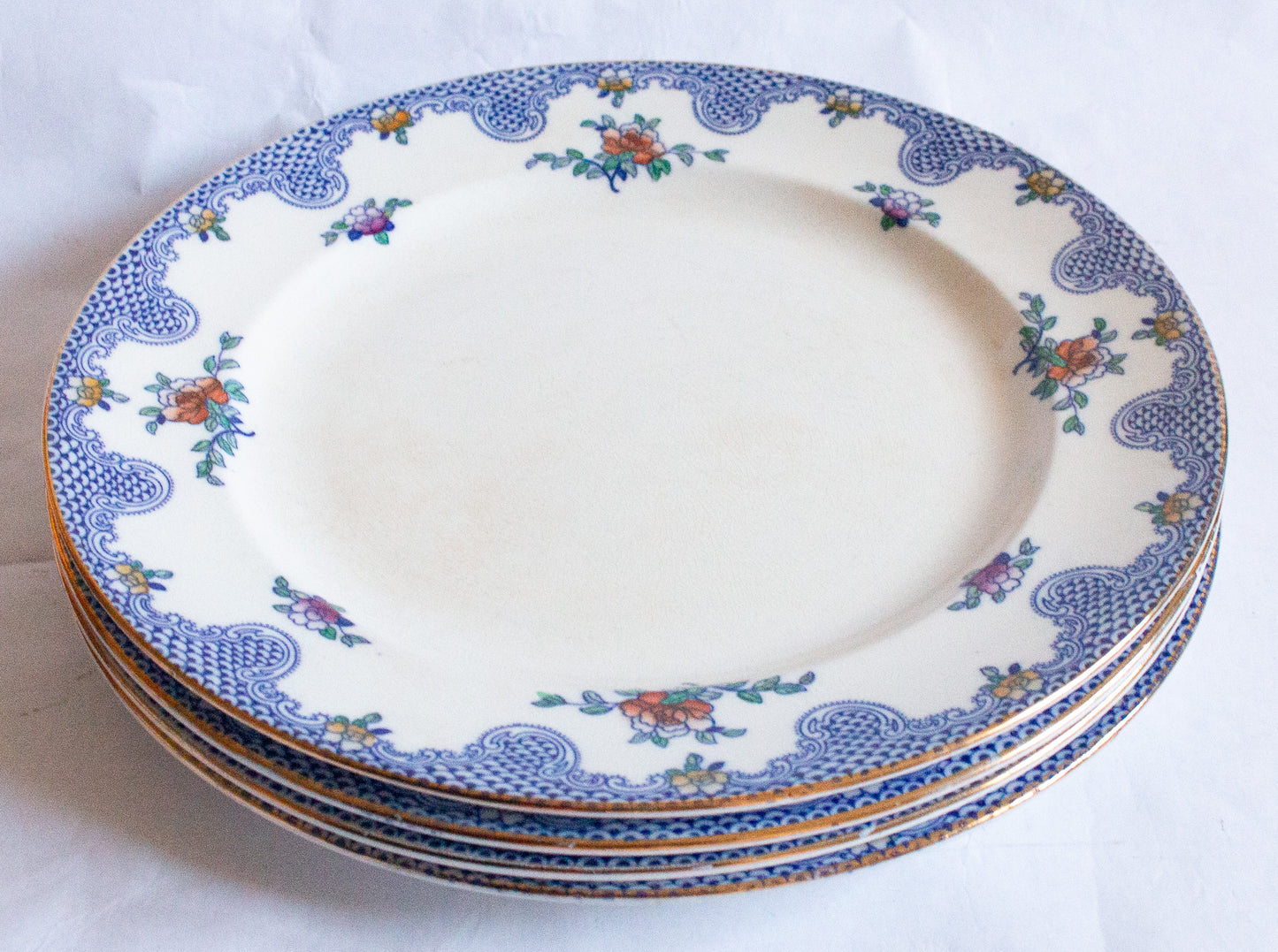 F. Winkle & Co. Whieldon Ware 'Bow' Pattern 10.5" Dinner Plates (4)