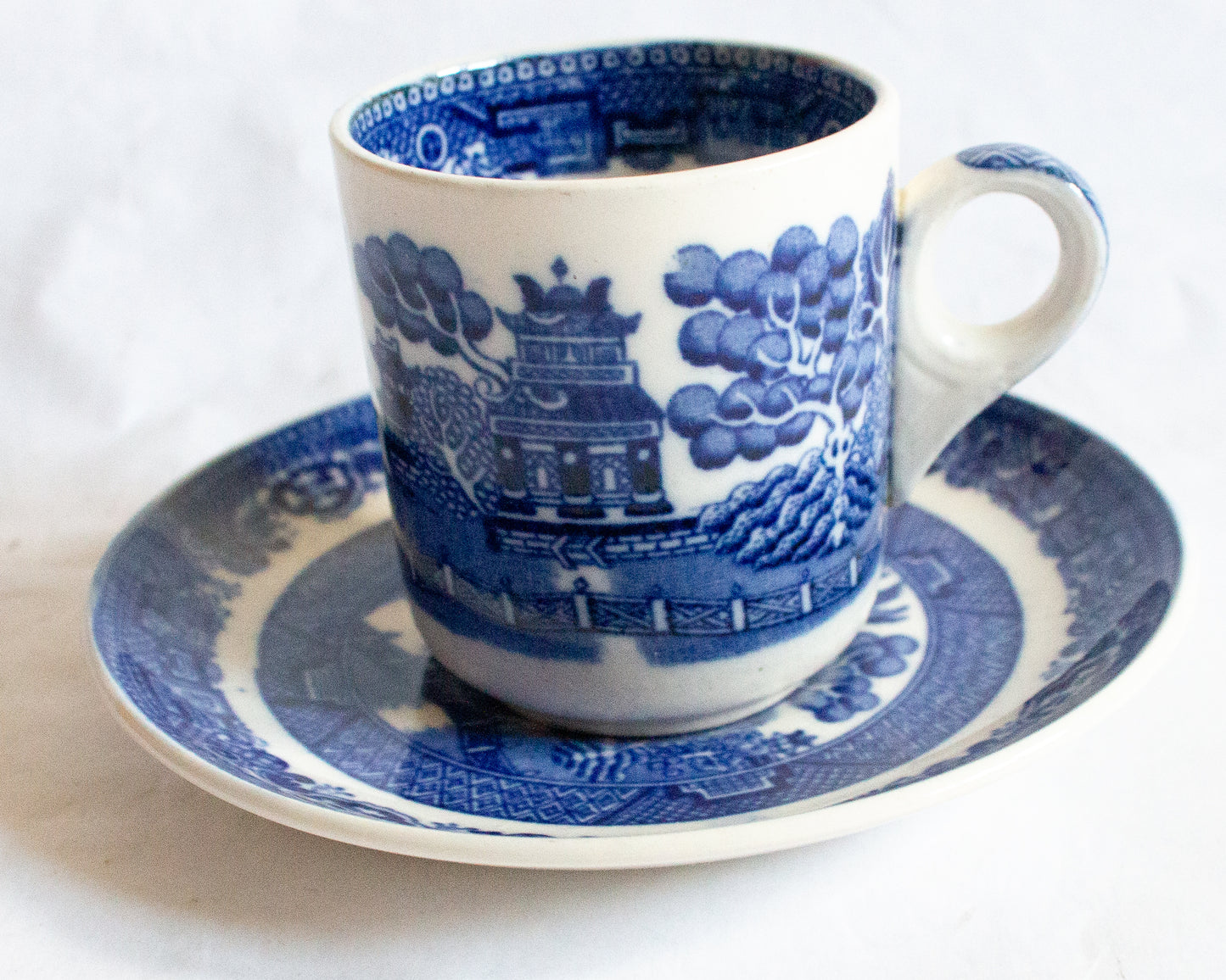 Allertons 'Willow' Pattern Blue and White Transferware Coffee Cup and Saucer