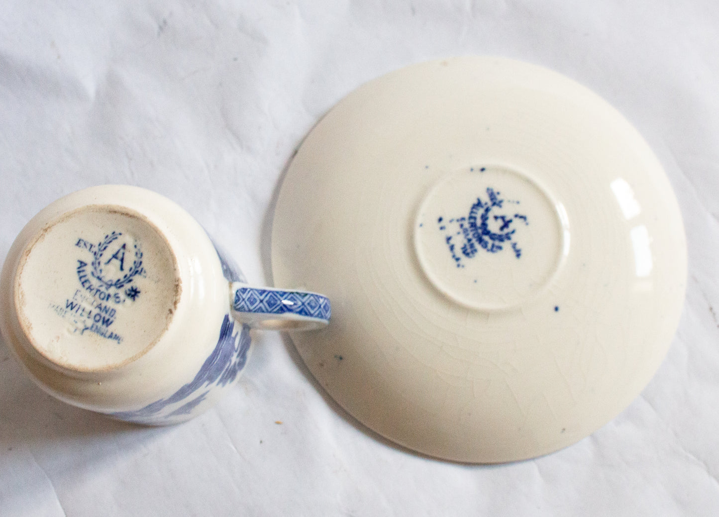 Allertons 'Willow' Pattern Blue and White Transferware Coffee Cup and Saucer