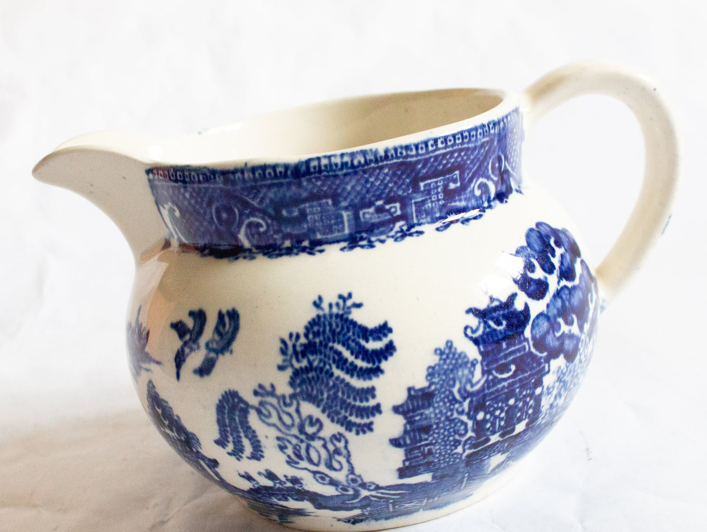 Blue and White Transferware 'Willow Pattern' Jug