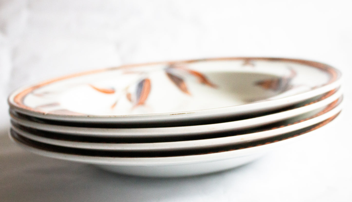 Antique Minton 'Bamboo' Pattern Ironstone Rimmed Soup Bowls (4)