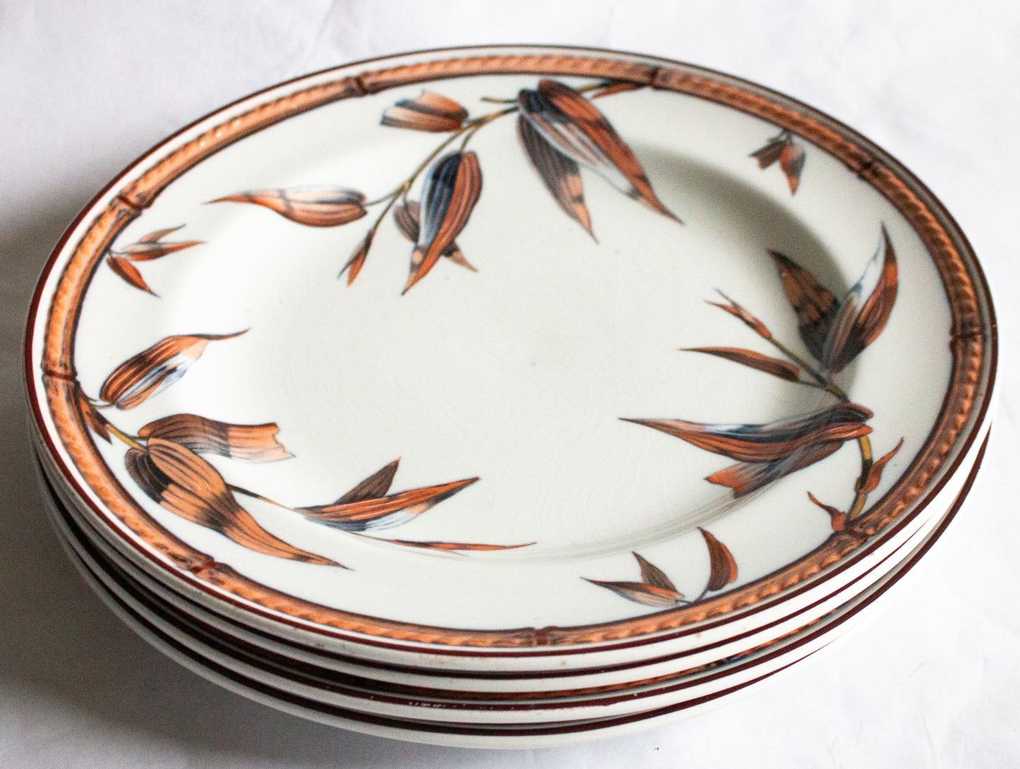 Antique Minton 'Bamboo' Pattern Ironstone 10. 25" Dinner Plates (4)