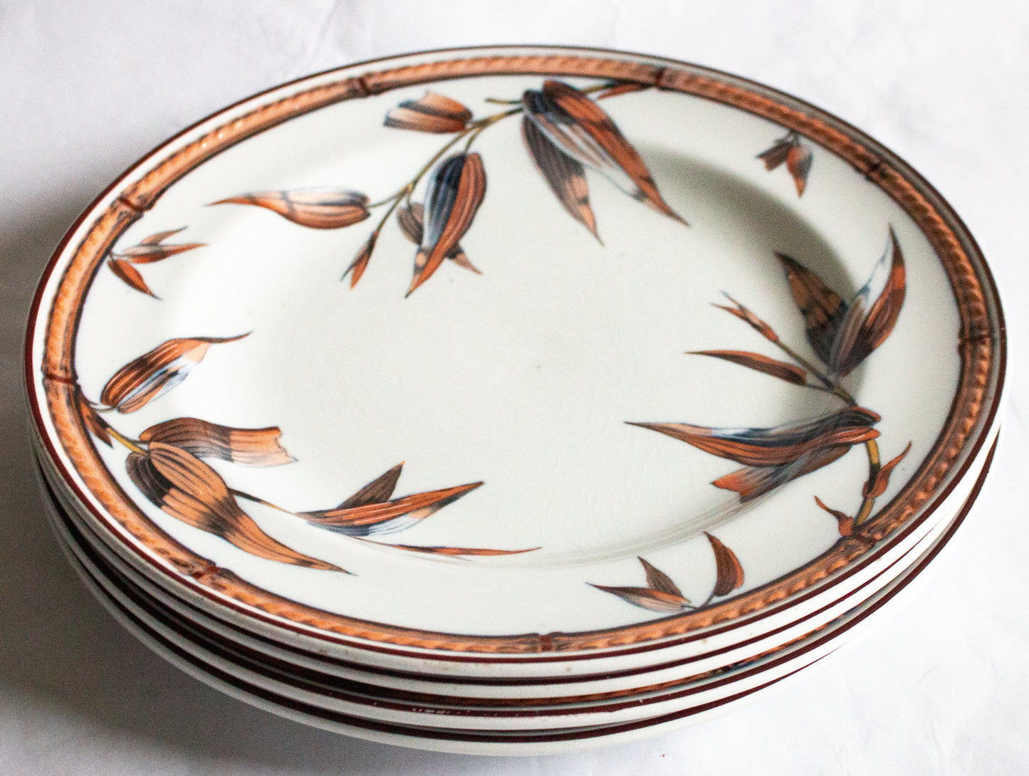 Antique Minton 'Bamboo' Pattern Ironstone 9" Dinner Plates (4)