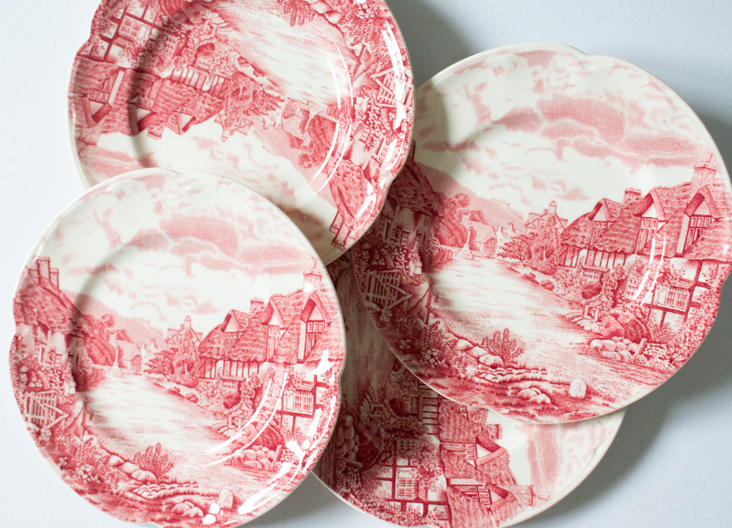 Johnson Bros. 'Olde English Countryside' Pattern 6" Red and White Transferware 7" Side Plates (4)