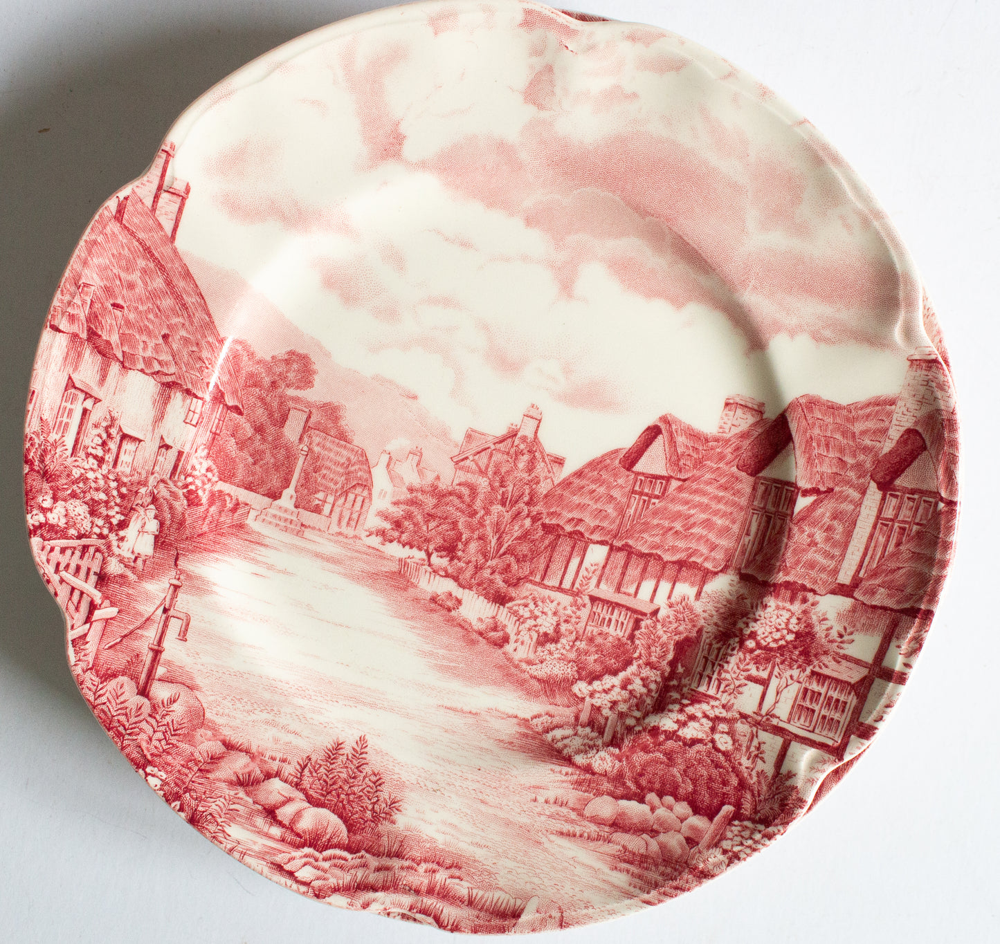 Johnson Bros. 'Olde English Countryside' Pattern 6" Red and White Transferware 9" Coupe Plates (6)