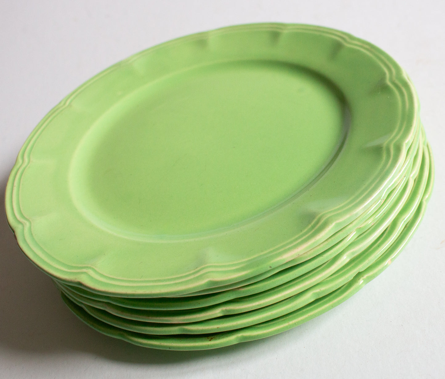 Royal Art Pottery Green Fluted 7" Side Plates (6)