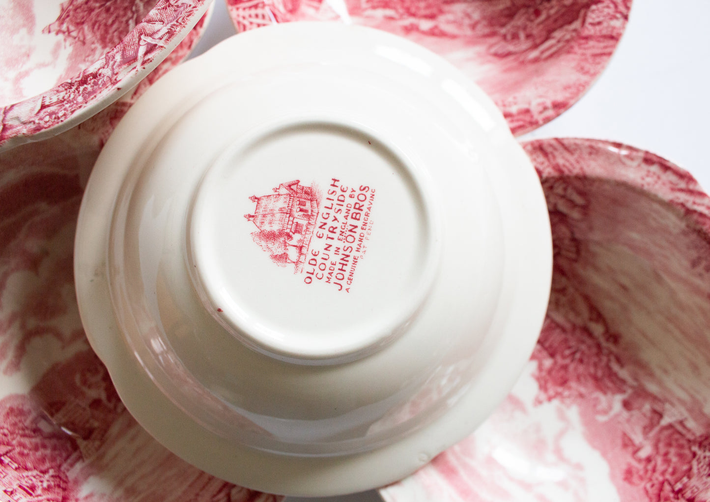 Johnson Bros. 'Olde English Countryside' Pattern Red and White Bowls (6)