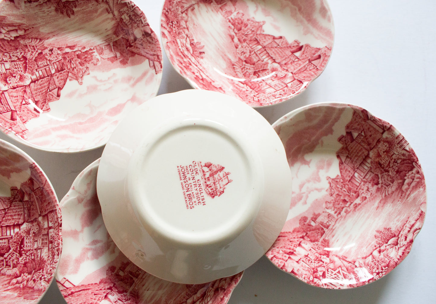 Johnson Bros. 'Olde English Countryside' Pattern Red and White Small Bowls (6)