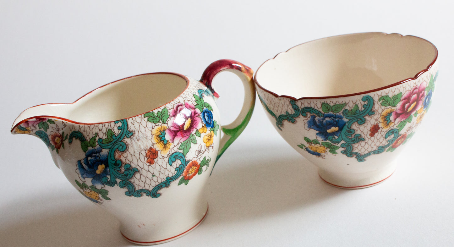 Royal Cauldon England 'Victoria' Pattern Sugar Bowl and Creamer Set