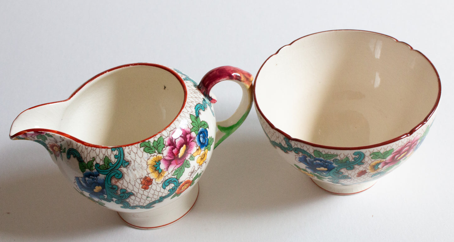 Royal Cauldon England 'Victoria' Pattern Sugar Bowl and Creamer Set