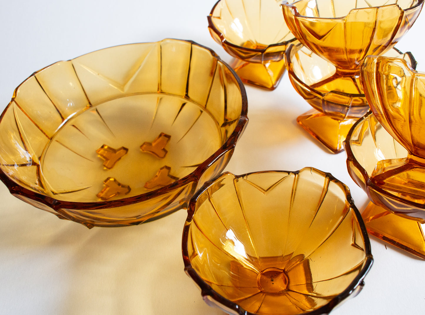 Brown Glass Art Deco Dessert Set for Six