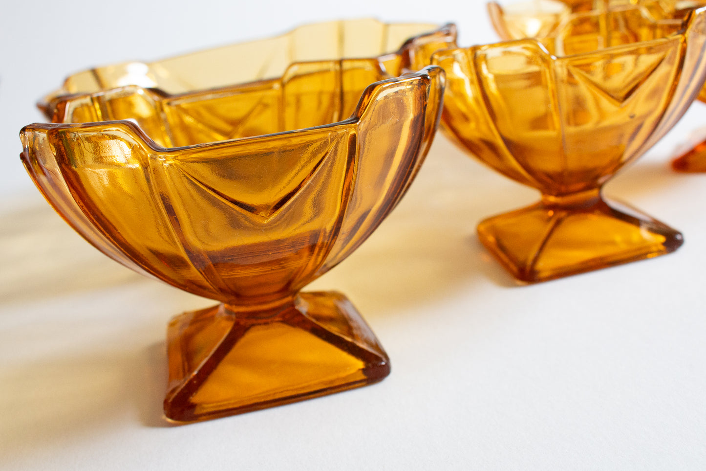 Brown Glass Art Deco Dessert Set for Six