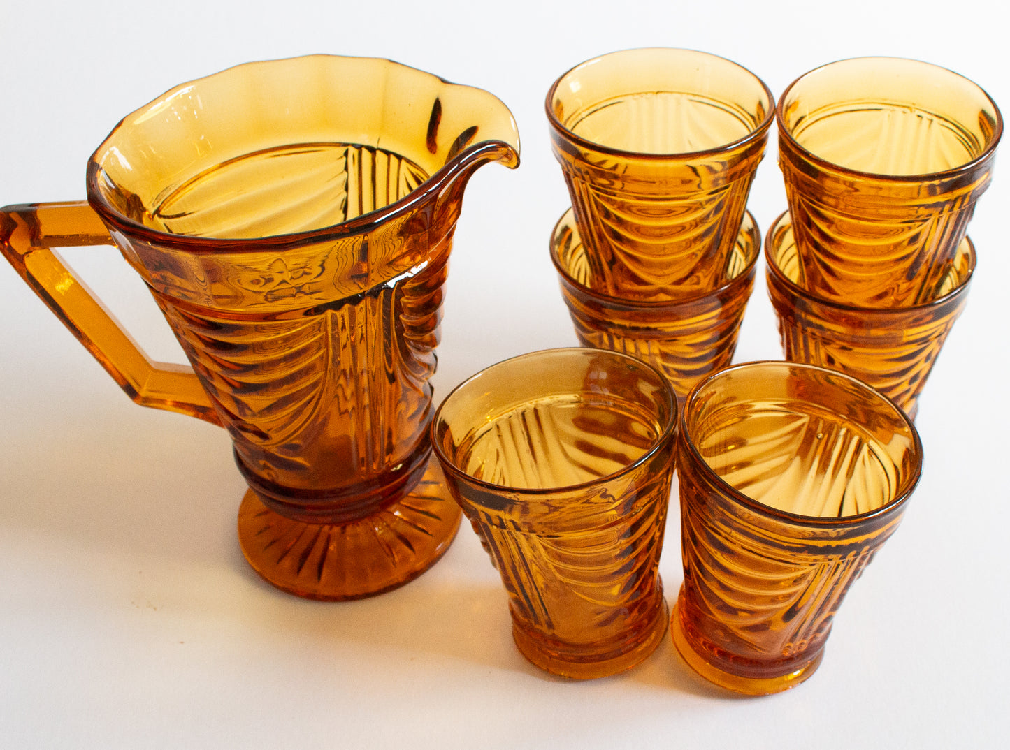 Brown Glass Art Deco Lemonade Set for Six