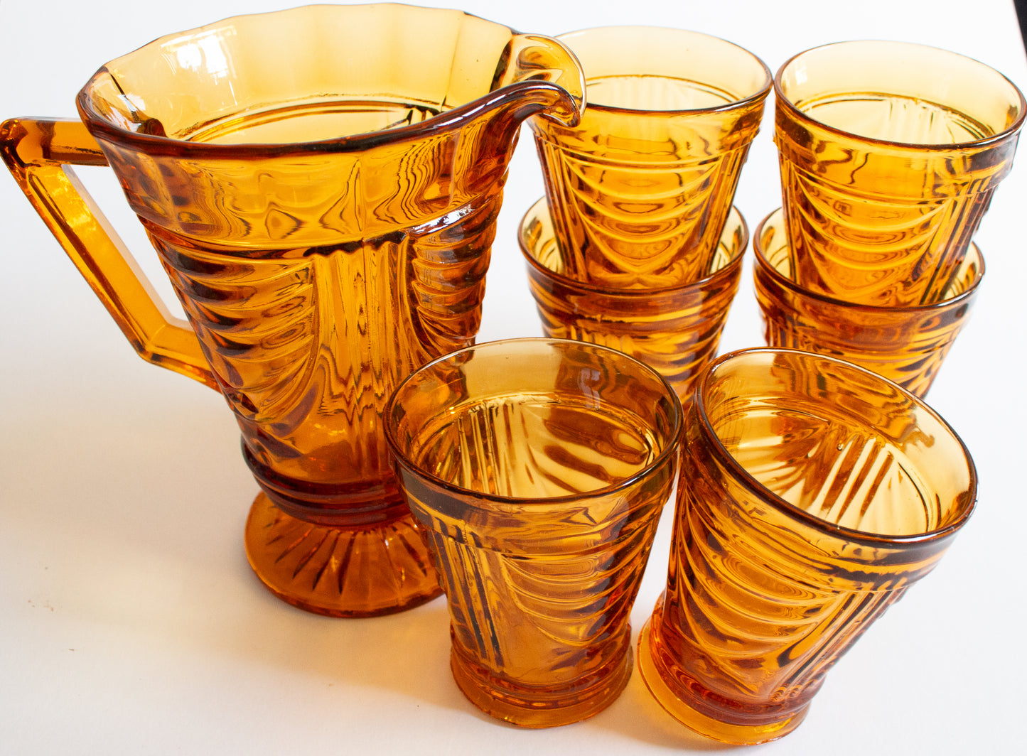 Brown Glass Art Deco Lemonade Set for Six