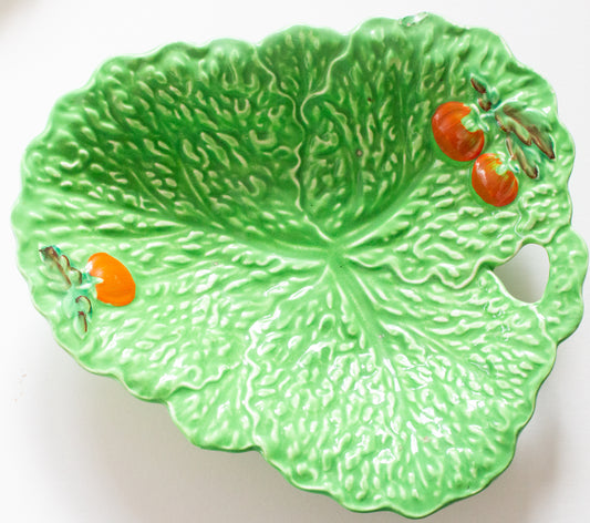 Vintage Beswick Ware Green Majolica Leaf Tomato Serving Dish