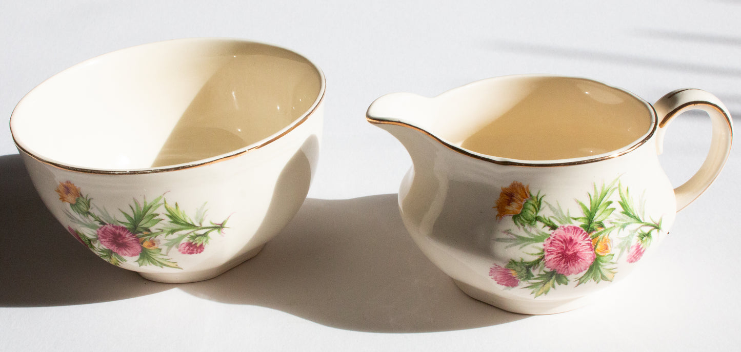 Alfred Meakin England Thistle Pattern Sugar Bowl and Creamer Set