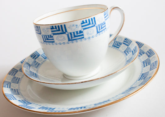 J.H.C. & Co. Wellington China Blue and White Teacup Trio