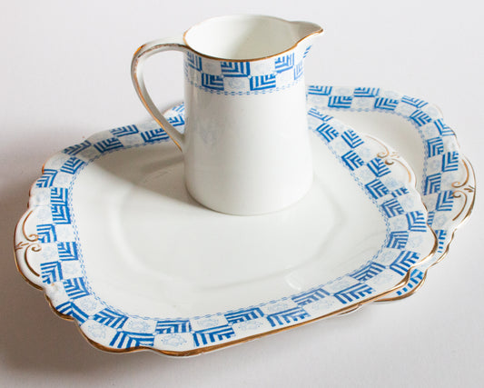 J.H.C. & Co. Wellington China Blue and White Sandwich Plates and Jug Set