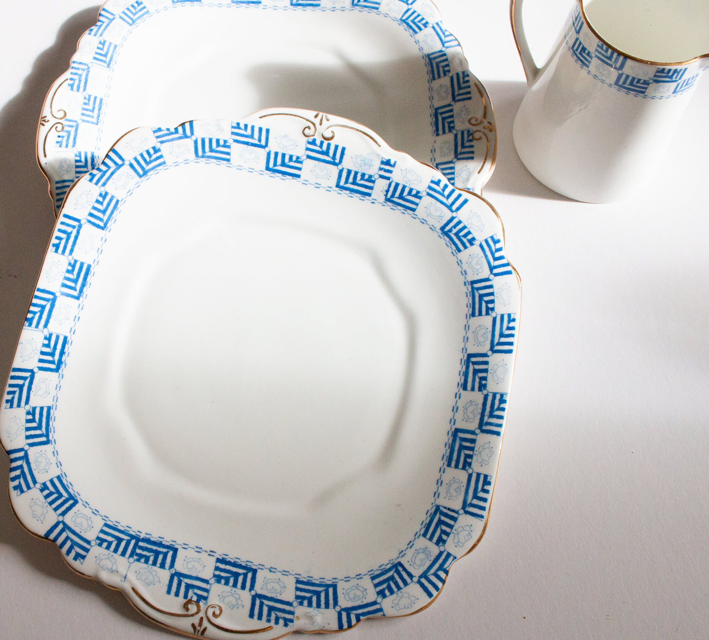 J.H.C. & Co. Wellington China Blue and White Sandwich Plates and Jug Set