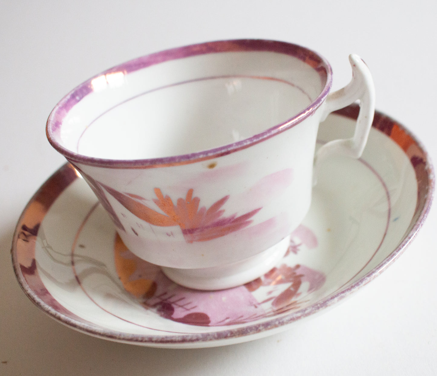 Antique Pink Lustre Teacup and Saucer