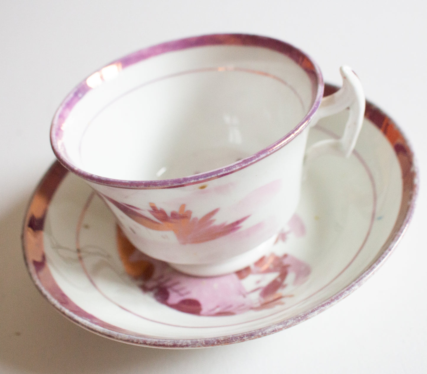 Antique Pink Lustre Teacup and Saucer