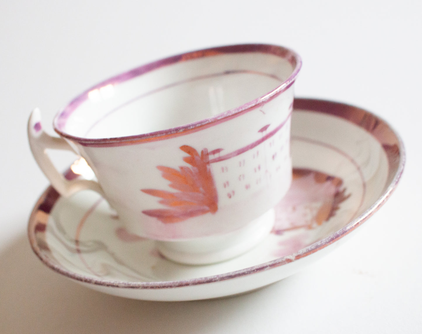 Antique Pink Lustre Teacup and Saucer