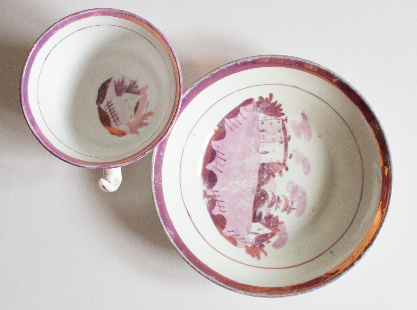 Antique Pink Lustre Teacup and Saucer