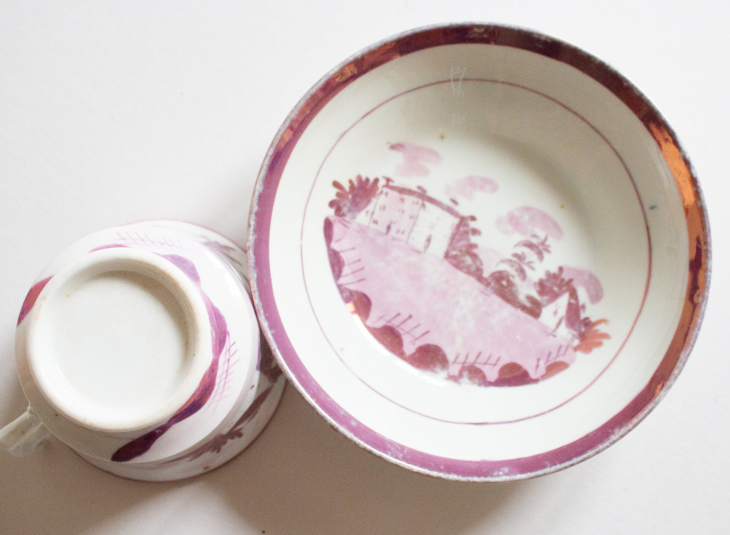 Antique Pink Lustre Teacup and Saucer