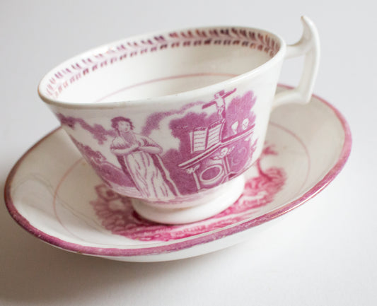 Antique 'Faith, Hope, Charity' Pink Lustre Teacup and Saucer