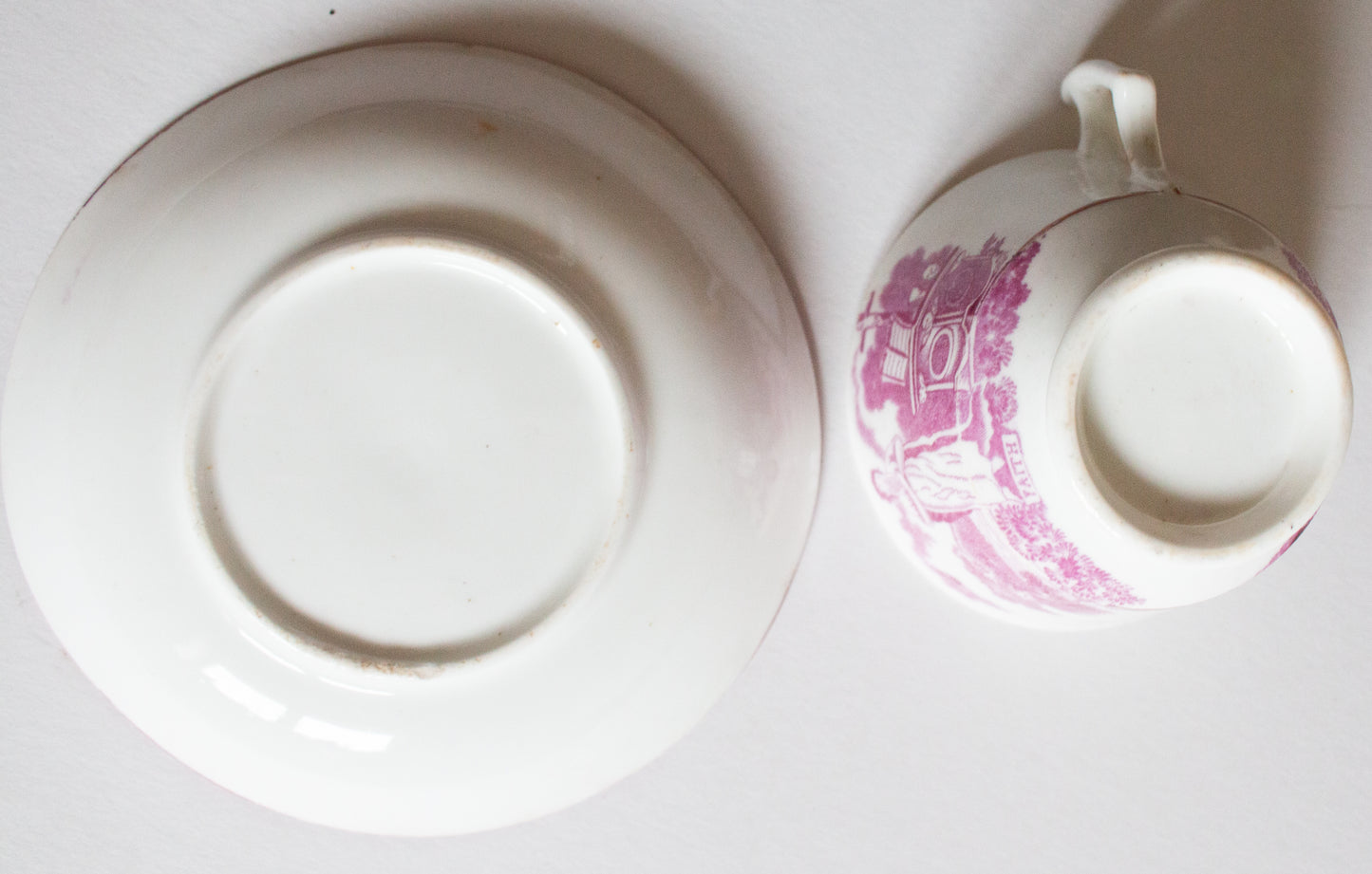 Antique 'Faith, Hope, Charity' Pink Lustre Teacup and Saucer