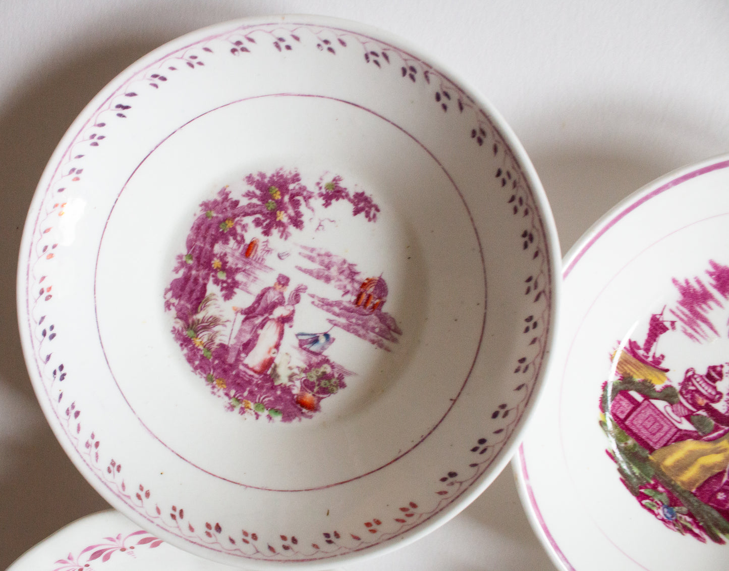 Antique Mismatched Pink Lustre Side Plates or Saucers (4)