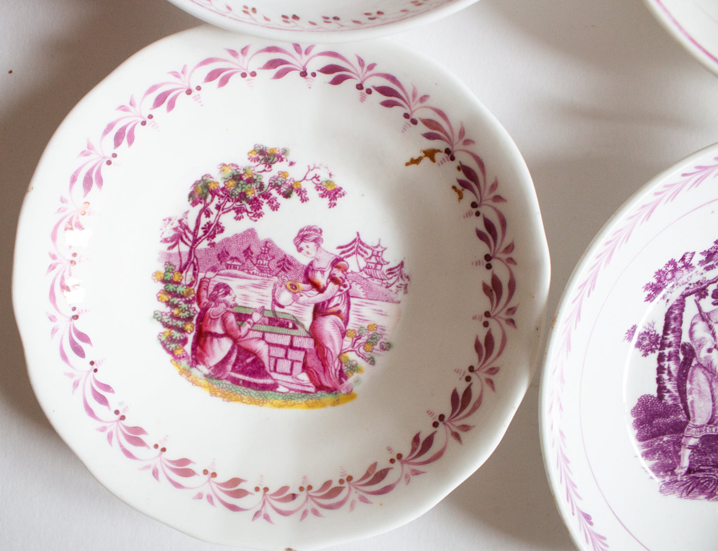 Antique Mismatched Pink Lustre Side Plates or Saucers (4)