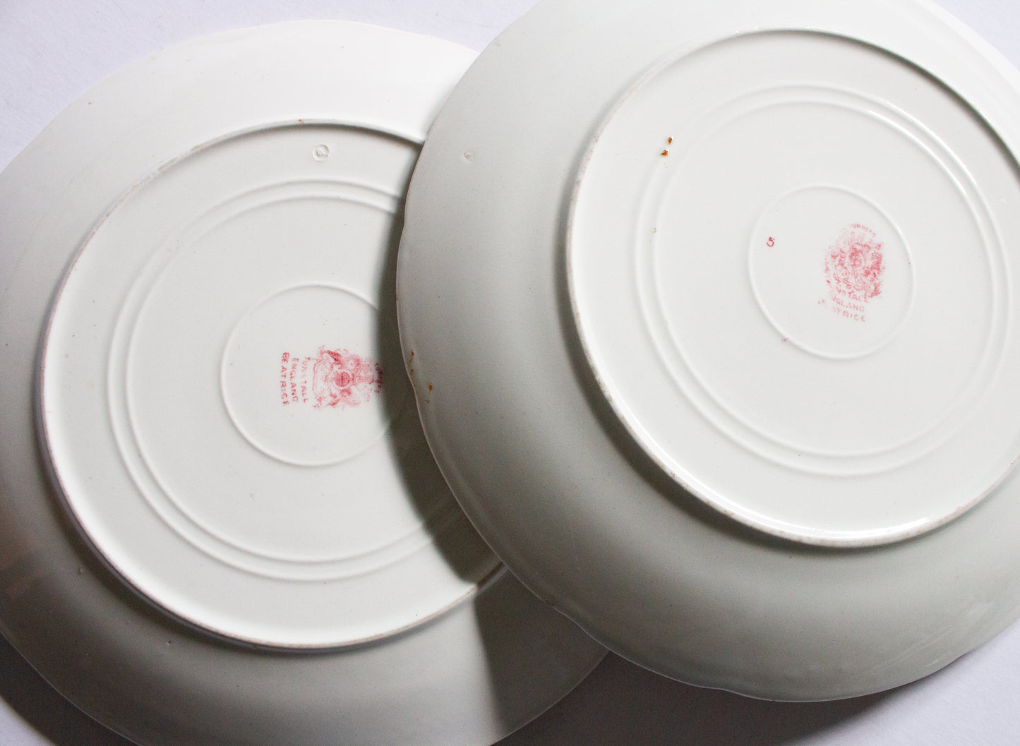 Antique G. W. Turner and Sons Tunstall Beatrice  Red and White Transferware 10.25" Dinner Plates (2)