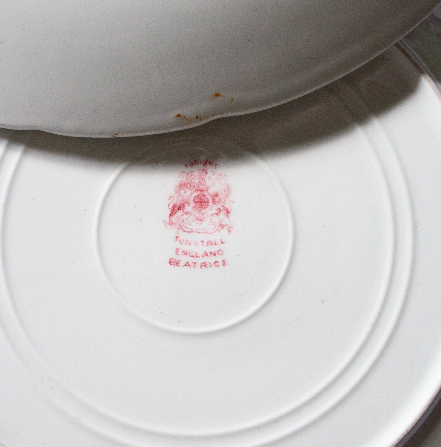 Antique G. W. Turner and Sons Tunstall Beatrice  Red and White Transferware 10.25" Dinner Plates (2)