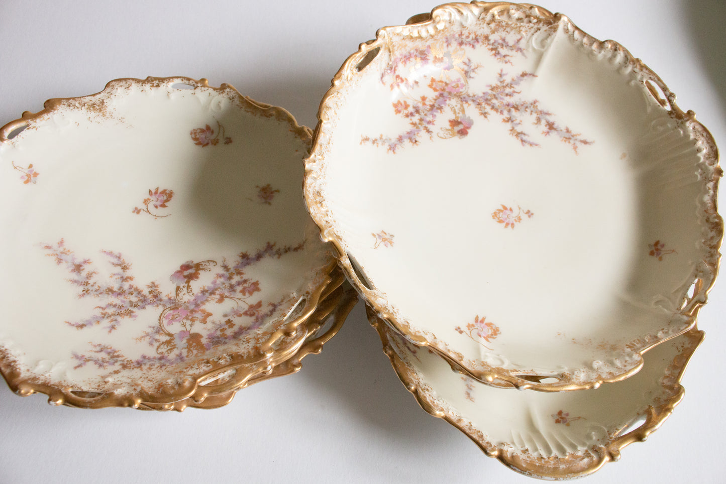 Limoges Floral  and Gilt Dessert Set