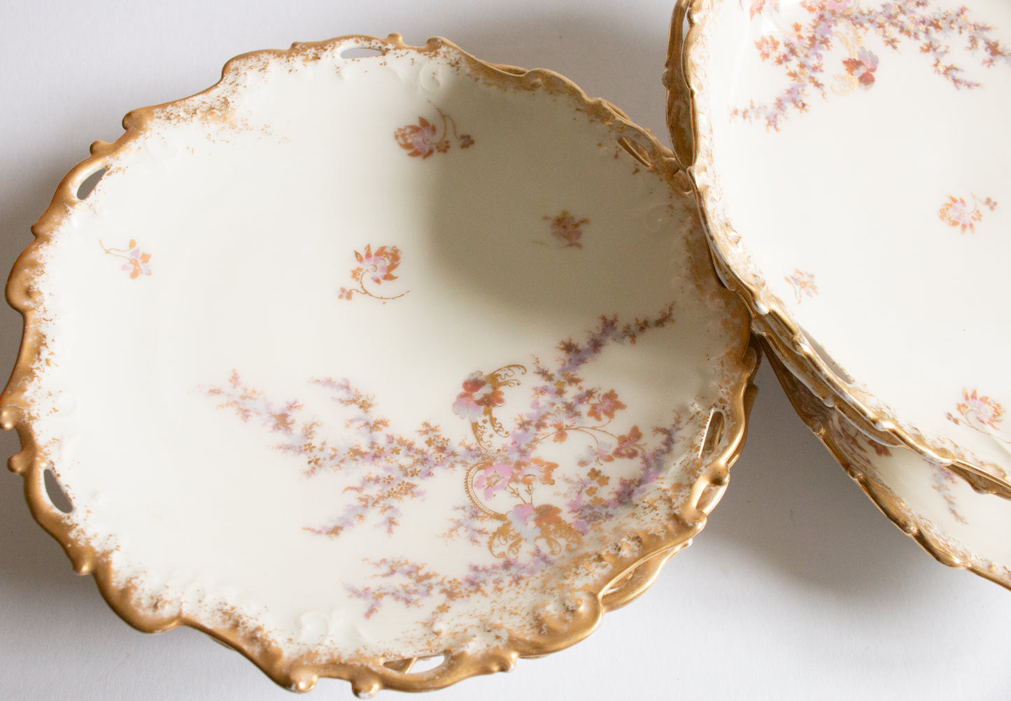 Limoges Floral  and Gilt Dessert Set