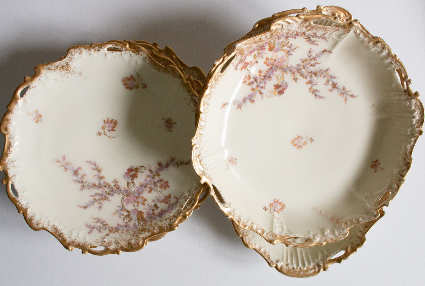 Limoges Floral  and Gilt Dessert Set