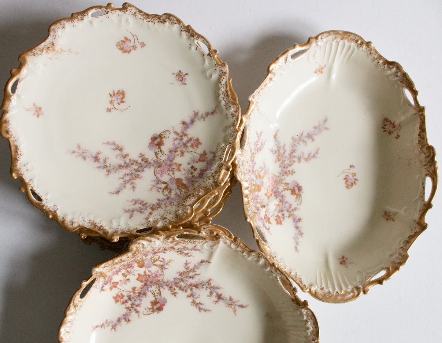 Limoges Floral  and Gilt Dessert Set