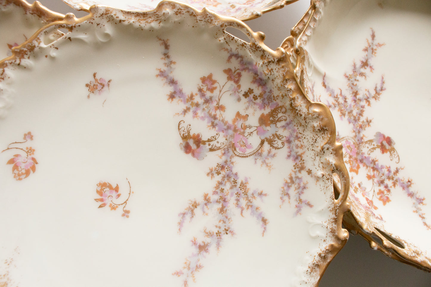 Limoges Floral  and Gilt Dessert Set