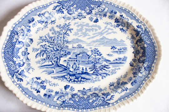 Woods Burslem England 'Seaforth' Blue and White Transferware Small Oval Serving Platters (2)