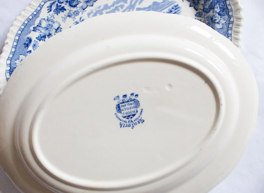 Woods Burslem England 'Seaforth' Blue and White Transferware Small Oval Serving Platters (2)