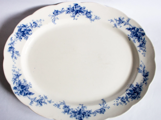 Antique Bishop & Stonier 'Luray' Pattern Flow Blue and White Serving Platter