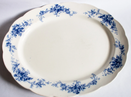 Antique Bishop & Stonier 'Luray' Pattern Flow Blue and White Serving Platter