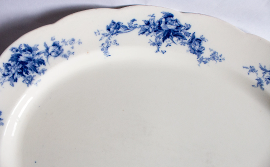 Antique Bishop & Stonier 'Luray' Pattern Flow Blue and White Serving Platter