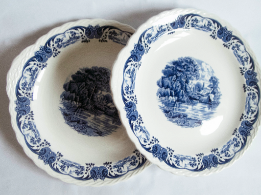 Grindley 'Scenes after Constable' Pattern Blue and White Transferware Serving Plates (2)